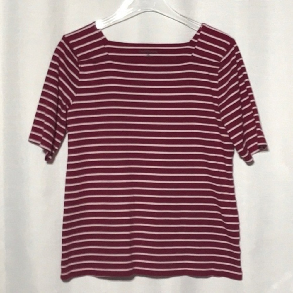 Croft & Barrow Burgundy and White Striped Short Sleeve Top
